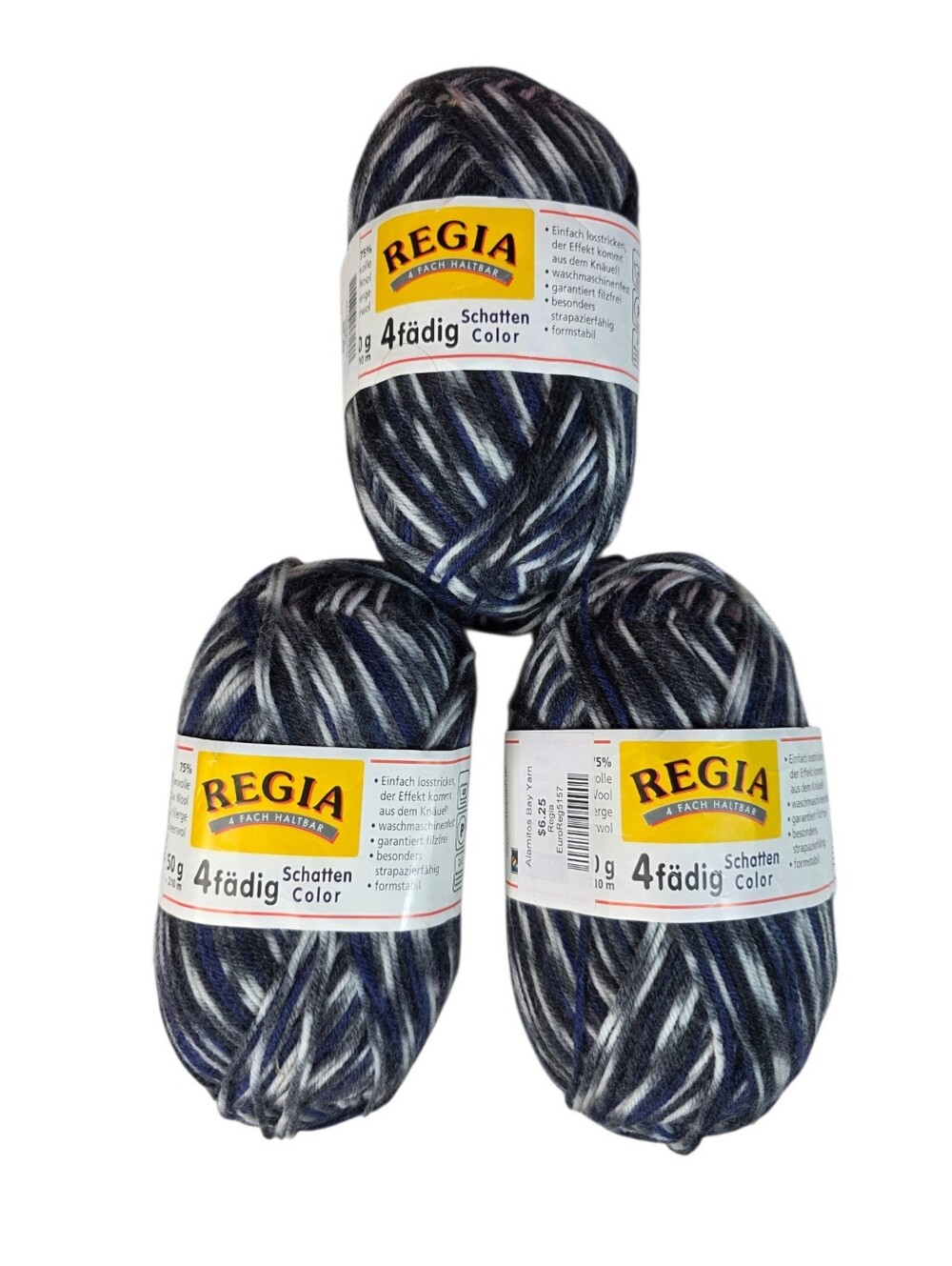3 Skeins Regis 4fadig Self Striping Sock Yarn Color 5157 Blues Wool/nylon